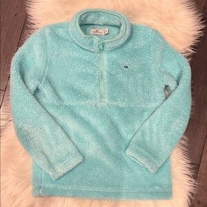 Vineyard Vines Girls Aqua Blue Harbor Fleece Quarter-Zip Pullover- SZ M (10-12)